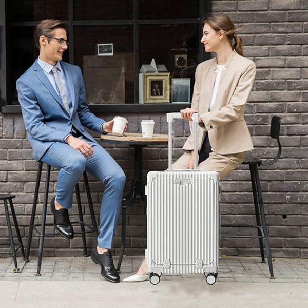 feilario Hardside Expandable Spinner Wheel Luggage, TSA Lock Carry on Suitcase, with Cup Holder & Phone Holder, 24in Sizes, White
