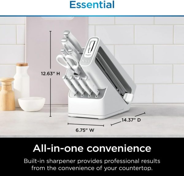 Ninja Foodi NeverDull Knife Set K12010, High Carbon Stainless Steel, Built-In Sharpener, Ergonomic Handle, Durable 10pc Kitchen Knife Block Set (White)