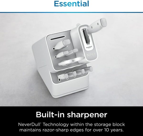 Ninja Foodi NeverDull Knife Set K12010, High Carbon Stainless Steel, Built-In Sharpener, Ergonomic Handle, Durable 10pc Kitchen Knife Block Set (White)
